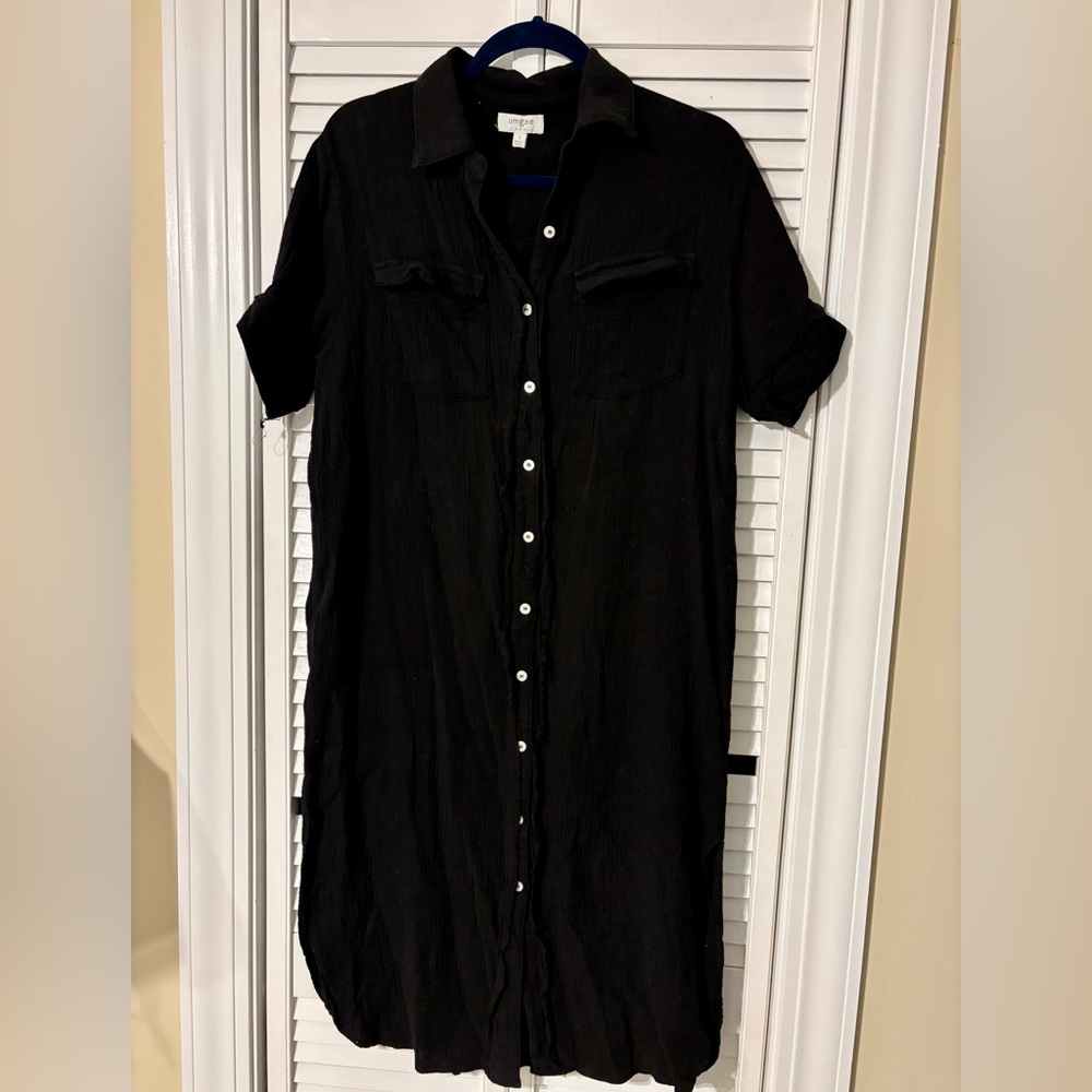 Umgee Black Button-Up Short Sleeve Gauze Dress | Size S